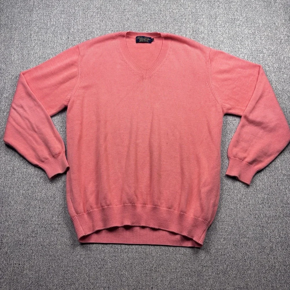 Vintage Brooks Brothers Makers Sea Island Cotton Sweater Mens XL Pink V Neck USA
